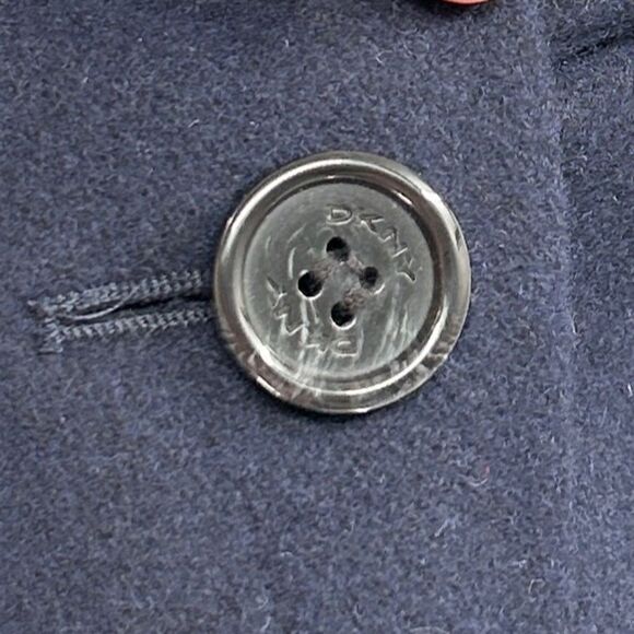 DKNY Wool Navy Blue Black Sleeve Button Down Overcoat Size 14 - Picture 5 of 16